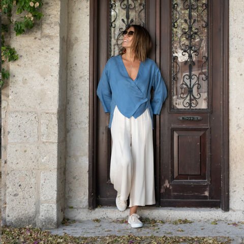 Okaliptüs Pileli Pantolon