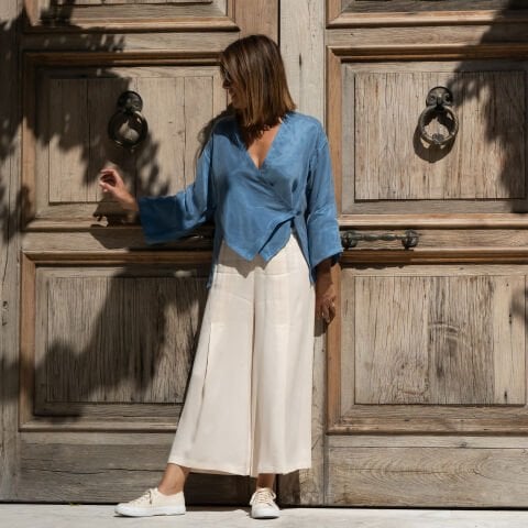 Okaliptüs Pileli Pantolon